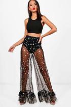 Boohoo Sally Star Mesh Sheer Wide Leg Trouser