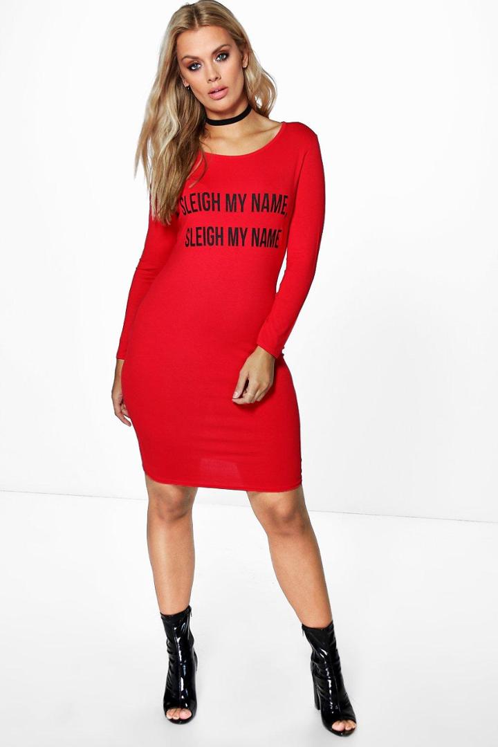 Boohoo Plus Lily 'sleigh My Name' Slogan Dress Red