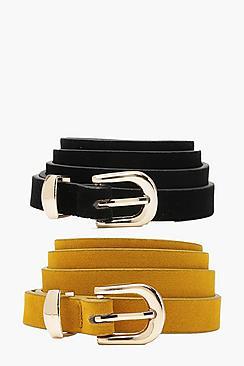 Boohoo Plus Lydia 2 Pack Skinny Suedette Belt
