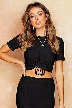 Boohoo Knit Ruched Front Crop Top