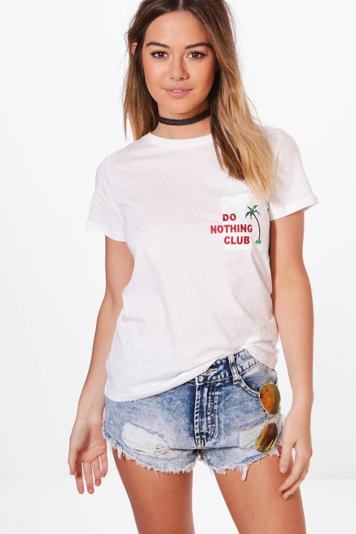 Boohoo Petite Lottie 'do Nothing' Club Slogan Tee White
