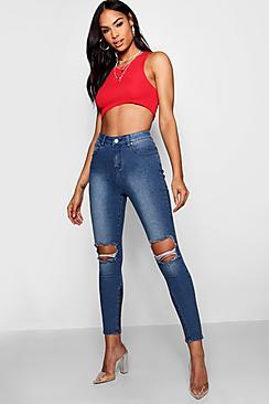 Boohoo Distressed Knee Zip Detail Skinny Jean