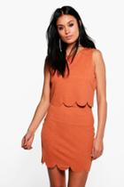 Boohoo Rhea Scallop Double Layer Bodycon Dress Copper