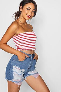 Boohoo Gia Stripe Pocket Distressed Denim Short