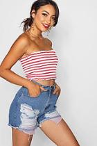 Boohoo Gia Stripe Pocket Distressed Denim Short