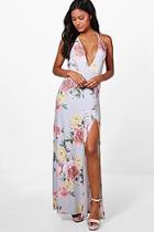 Boohoo Rosey Slinky Floral Strappy Back Maxi Dress