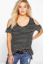 Boohoo Rose Stripe Cold Shoulder Tee