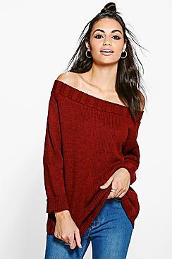 Boohoo Lauren Chunky Rib Bardot Jumper