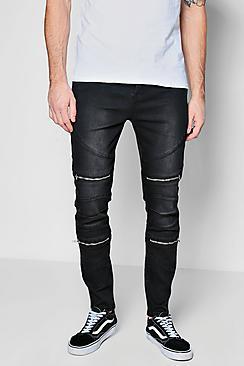 Boohoo Skinny Fit Jeans With Zipped Biker Panelling