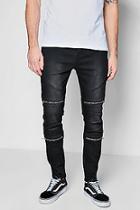 Boohoo Skinny Fit Jeans With Zipped Biker Panelling