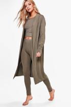 Boohoo Lily Highneck Crop + Legging 2 Piece Set Khaki