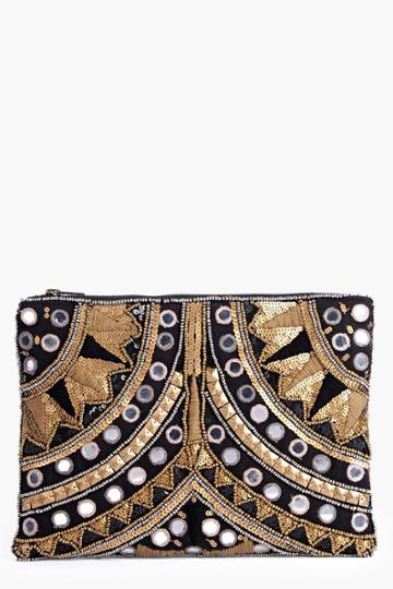 Boohoo Boutique Leah Embellished Statement Clutch Bag - Gold