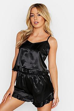 Boohoo Petite Satin Cami Top And Short Set
