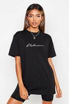 Boohoo Woman Script Embroidered T-shirt