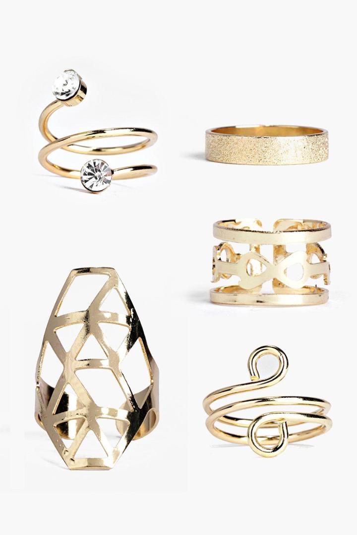 Boohoo Annabel Spiral Mixed Ring Set Gold