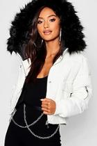 Boohoo Petite Luxe Faux Fur Hood Cropped Coat