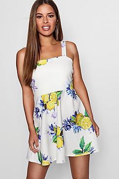 Boohoo Petite Monic Lemon & Floral Skater Dress