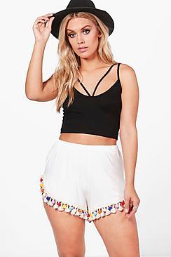 Boohoo Plus Janis Pom Pom Tassel Trim Short