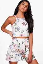Boohoo Penny Floral Crop & Shorts Co-ord Set Ivory