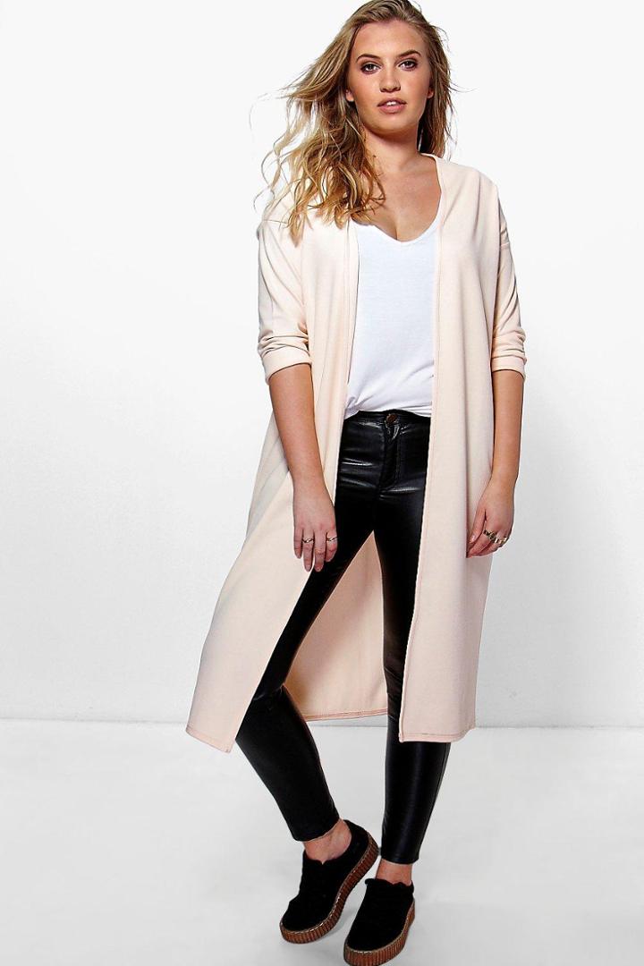 Boohoo Plus Lottie Collarless Duster Nude
