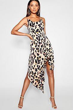 Boohoo Tall Ruffle Strap Leopard Print Wrap Dress