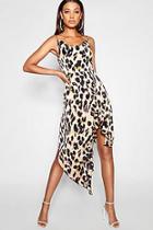 Boohoo Tall Ruffle Strap Leopard Print Wrap Dress