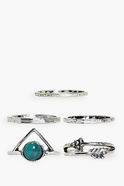 Boohoo Charlotte Gem Stone & Plain 5 Ring Pack