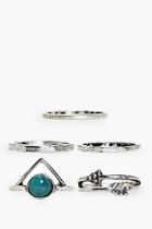 Boohoo Charlotte Gem Stone & Plain 5 Ring Pack
