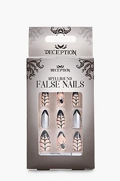 Boohoo Spider Web 12 Pack Halloween False Nails Kit