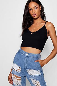 Boohoo Tall Ribbed V Neck Crop