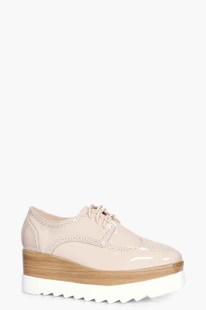 Boohoo Annabel Cleated Lace Up Brogue Nude