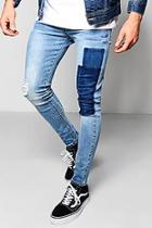 Boohoo Spray On Skinny Patch Work Washed Jeans