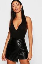 Boohoo Wrap Front Detail Leather Look Mini Skirt
