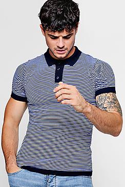 Boohoo Short Sleeve Knitted Stripe Polo