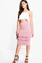 Boohoo Carella Mesh Panel Midi Skirt Rose