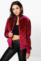 Boohoo Isla Quilted Velvet Bomber Wine