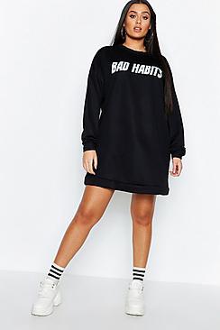 Boohoo Plus Bad Habits Long Sleeve Sweat Dress