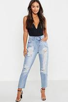 Boohoo Petite Extreme Ripped Straight Leg Jean