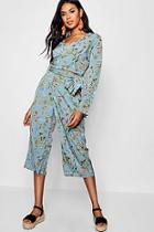 Boohoo Floral Tie Front Top And Culotte Co-ord