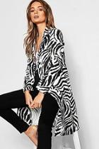 Boohoo Zebra Double Collar Longline Duster