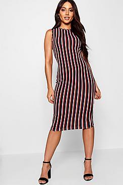 Boohoo Nautical Stripe Round Neck Midi Dress