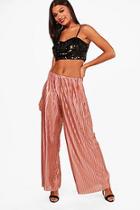 Boohoo Metallic Pleated Wide Leg Trouser