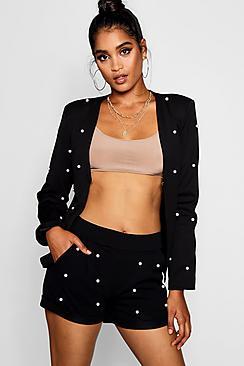 Boohoo Maria Pearl Trim Tailored Short