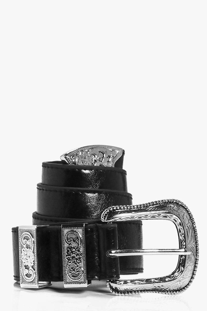 Boohoo Madison Oversize Western Buckle Waist Belt Black