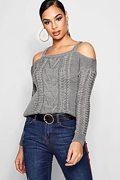 Boohoo Slash Detail Cable Knit Jumper