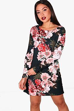 Boohoo Hollie Floral Long Sleeved Shift Dress