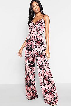 Boohoo Tall Twist Front Floral Jumpsuit