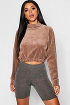 Boohoo Velour High Neck Crop Sweat