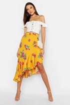 Boohoo Tall Floral Print Asymmetric Midi Skirt