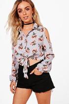 Boohoo Ellie Floral Print Cold Shoulder Cropped Shirt